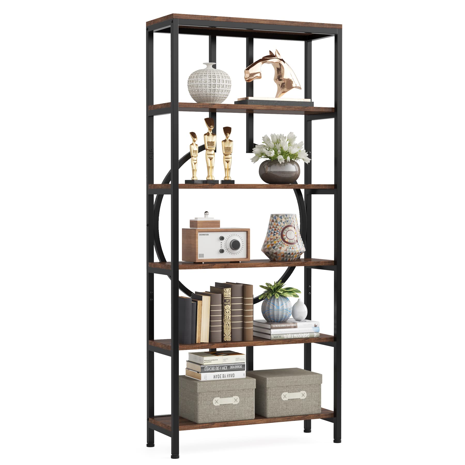 70.9 Inch Industrial Bookshelf, 6-Tier Tall Etagere Bookcase with Open Shelves