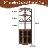 Wine Bar Cabinet with Power Outlet, 6-Tiers Industrial Wine Cabinet