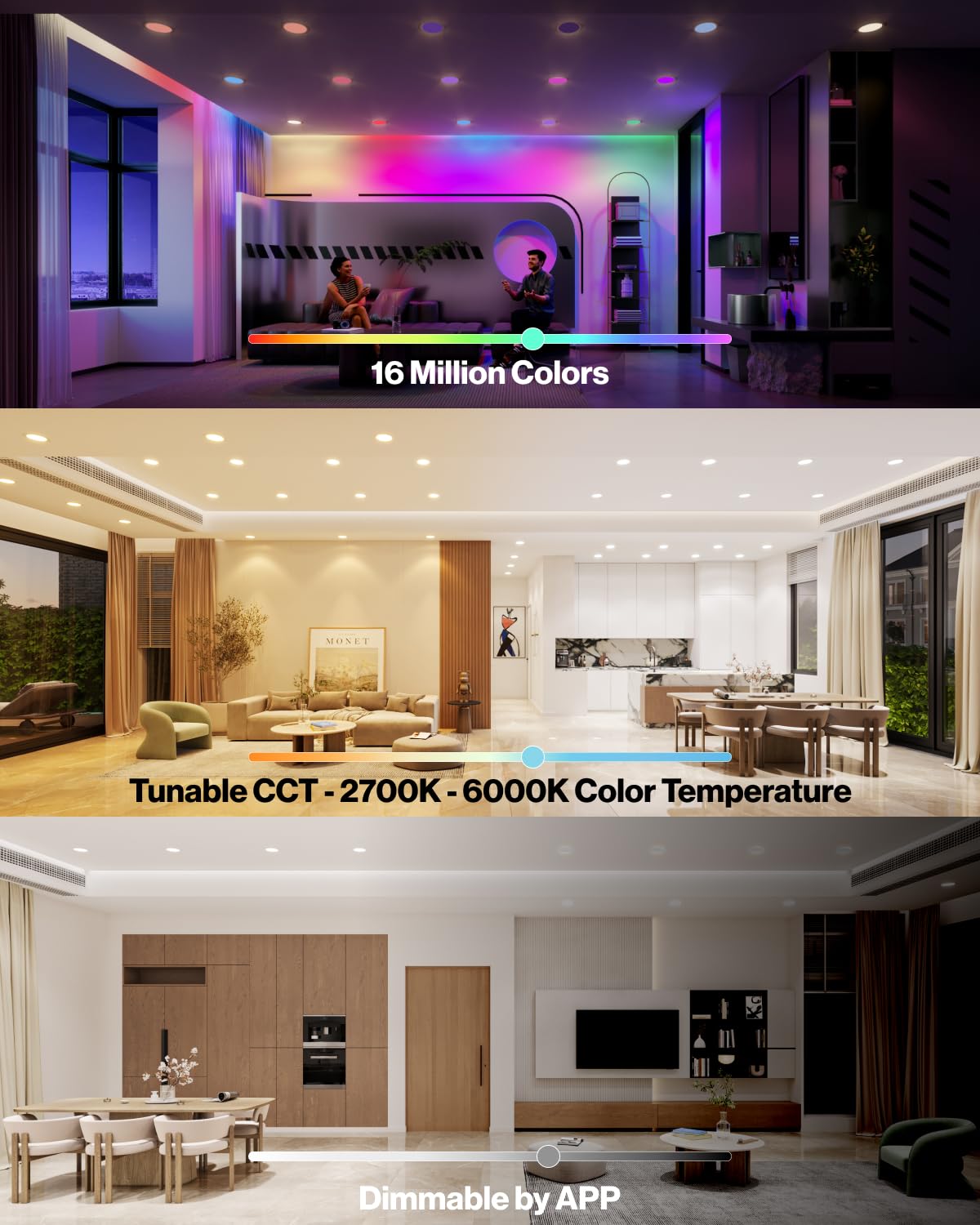 Smart LED Recessed Lights 6 Inch RGBW Color Changing - 4 Pack