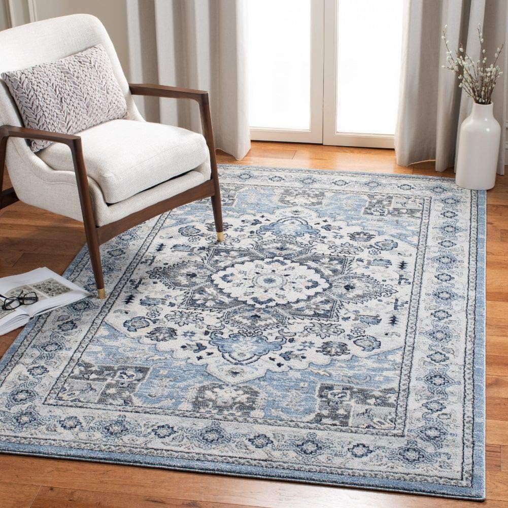 SAFAVIEH Charleston Collection Area Rug - 8' x 10', Blue & Grey, Oriental Medallion Design, Non-Shedding & Easy Care, Ideal for High Traffic Areas in Living Room, Bedroom (CHL431M)