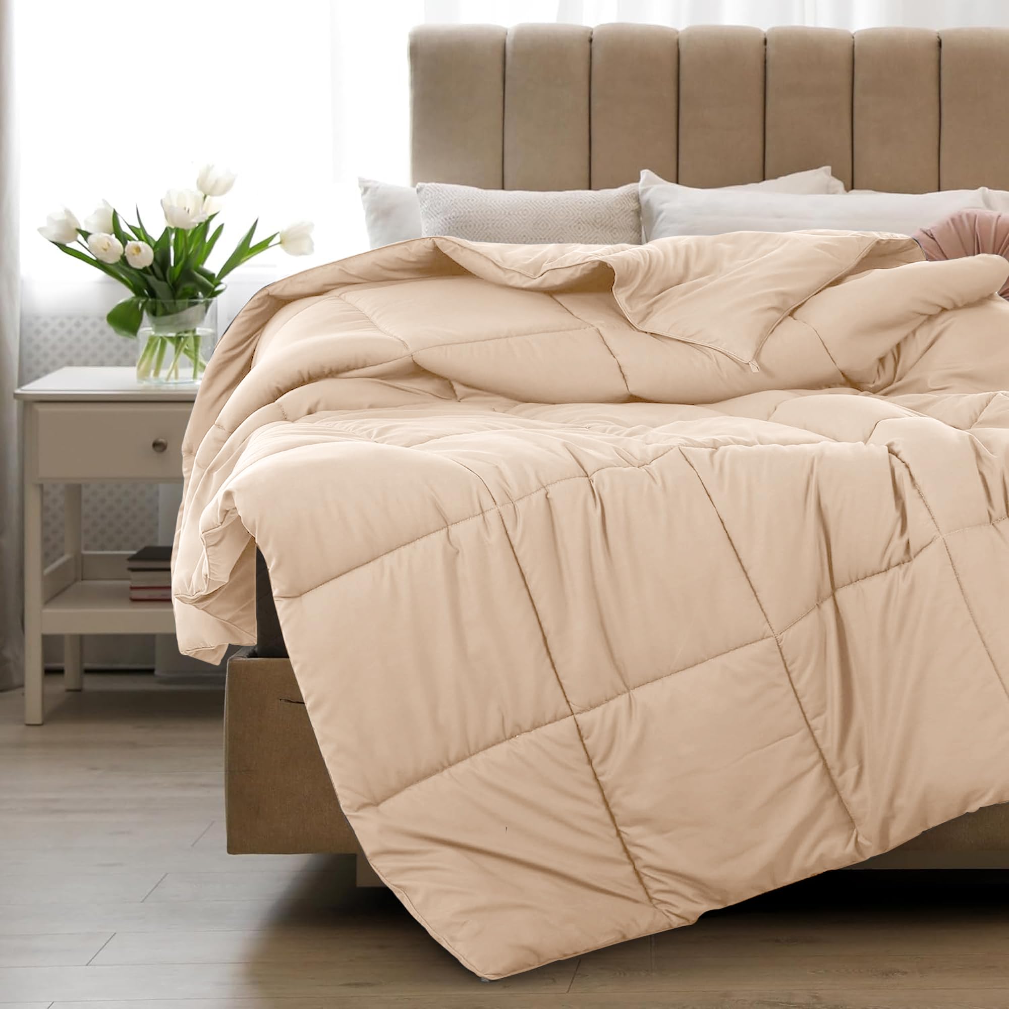 King Bed Comforter - Down Alternative Box Stitched Fluffy Comforter with Corner Tabs