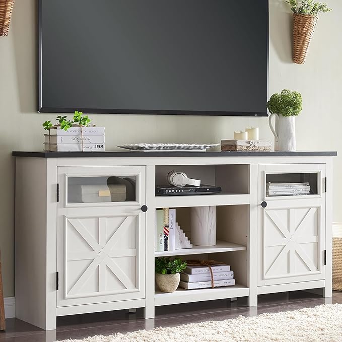 TV Stand for 65/75 Inch TV, Farmhouse Entertainment Center with 9 Storage Cabinets,