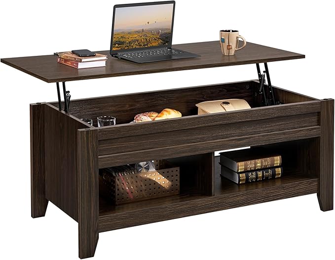 Lift Top Coffee Table with Hidden Storage Compartment & Lower Shelf