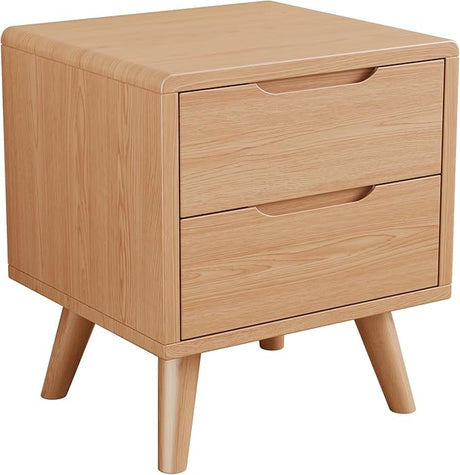 Solid Wood Nightstand with Drawers, Mid-Century Modern Nightstand, 2 Drawer Storage Cabinet Wooden Nightstand for Bedroom, Living Room White Nightstand.