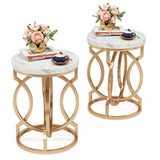 Tribesigns Modern Round End Table Set of 2 with Thick Wood Top, 20" Side Table Cocktail Table with Unique O-Shaped Base, Midcentury Accent Table Nightstand for Living Room Bedroom, White + Gold