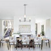 3 Lights Brushed Nickel Modern Farmhouse Chandelier for Dining Room with Glass Shade