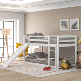 Twin Over Twin Low Bunk Bed with Slide & Ladder for Kids Bedroom,Sturdy Wood Floor Bunkbed w/Safety Guardrails