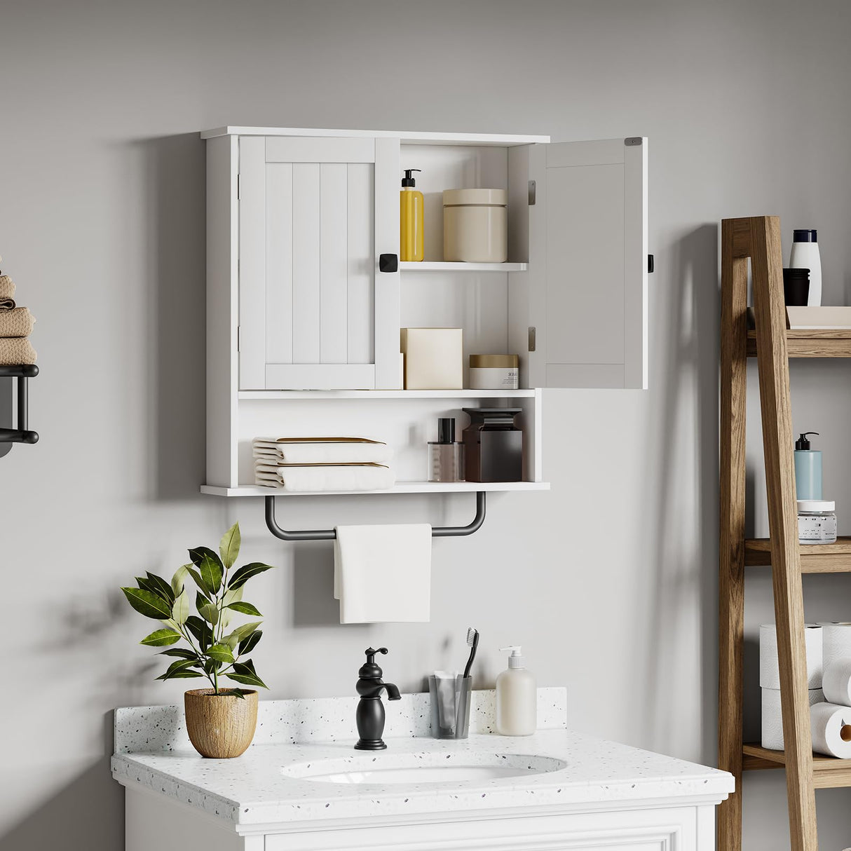 Bathroom Cabinet Wall Mounted Medicine Cabinets with Towels Bar