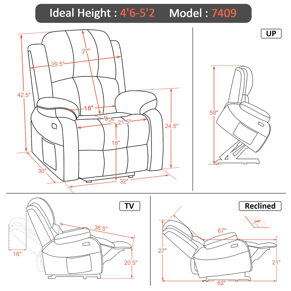 Small-Regular Power Lift Recliner Chair with Massage and Heat for Petite Elderly People,