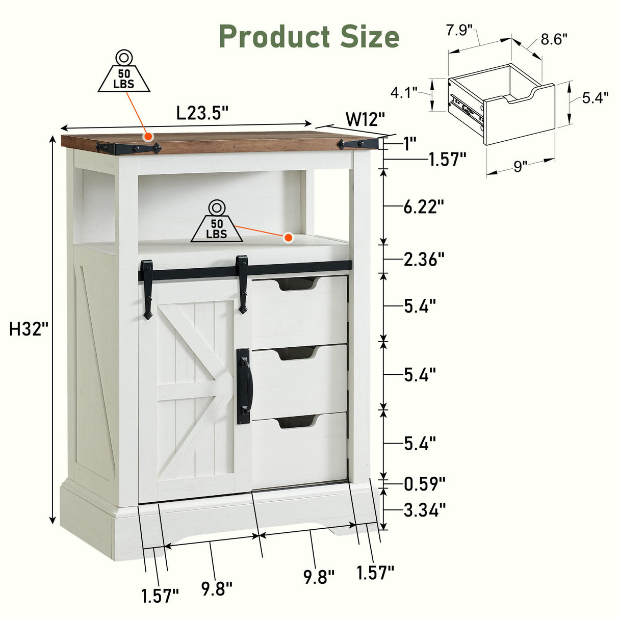 Bathroom Floor Cabinet, Farmhouse Storage Cabinet with Sliding Barn Door & Storage