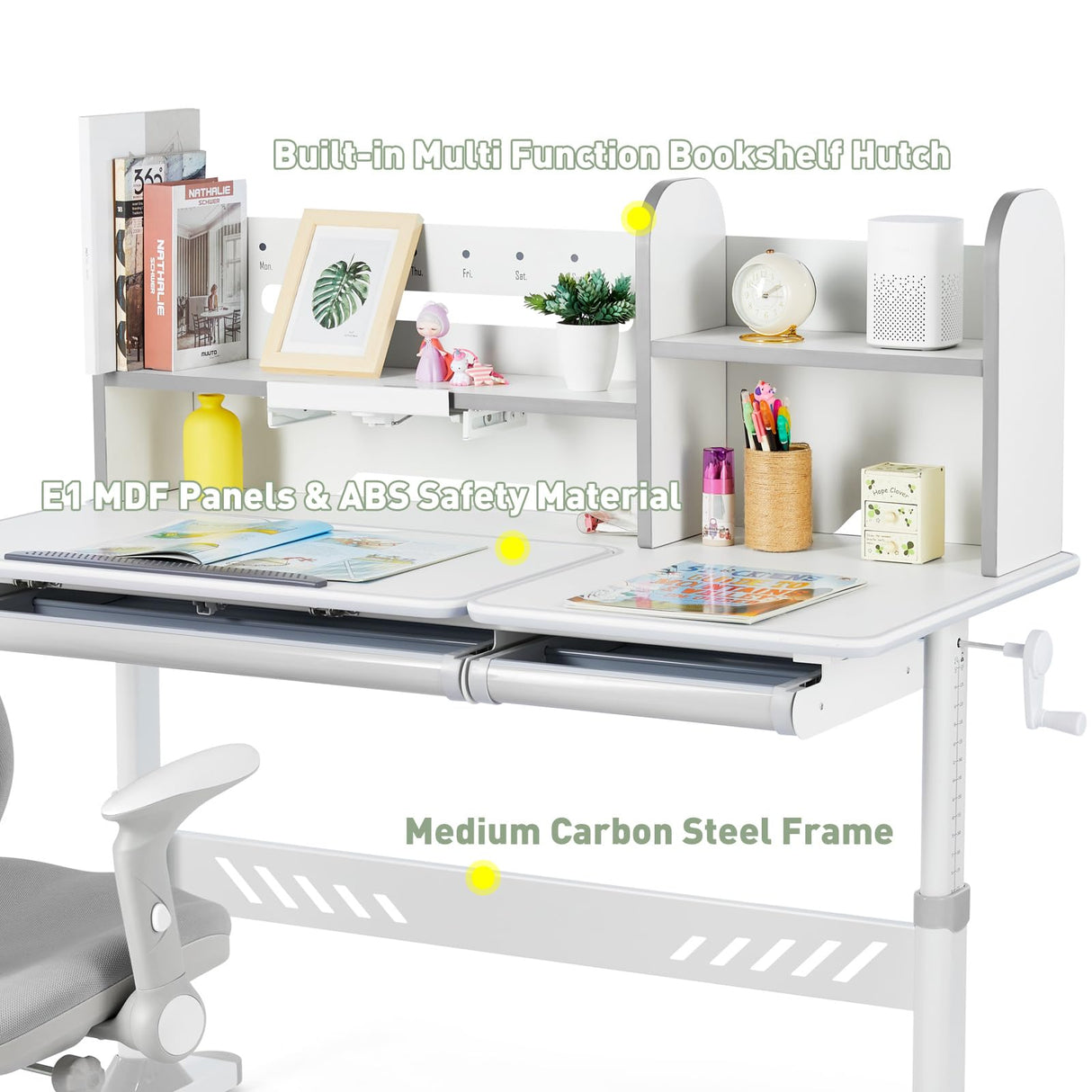 Desk with Hutch and Drawers, 47" Wide Multifunction Ergonomic Study Table, with Two