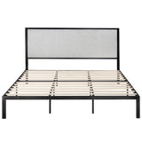 King Size Platform Bed Frame with Minimalist Upholstered Headboard, Metal Structure,