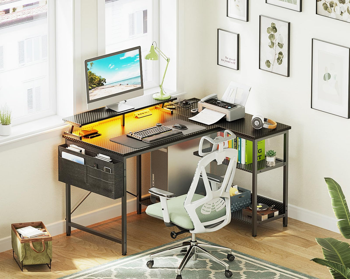 48 Inch Gaming Desk with USB Charging Ports and LED Lights