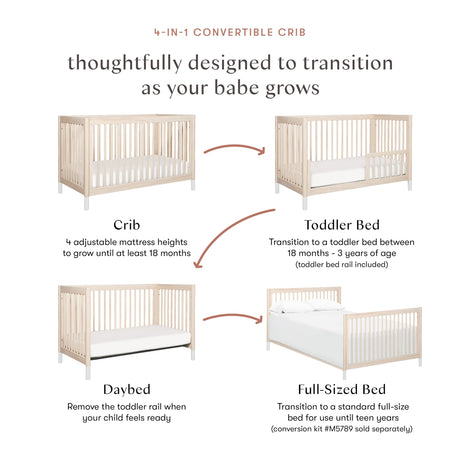 4-in-1 Convertible Crib with Toddler Bed Conversion in Washed Natural