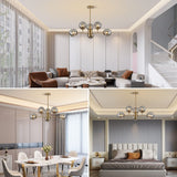 Century Modern 6-Lights Pendant Light Fixture Brushed Brass Globe