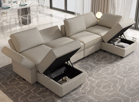 Modular Sectional Sofa with Reversible Chaises Velvet U Shaped Sectional