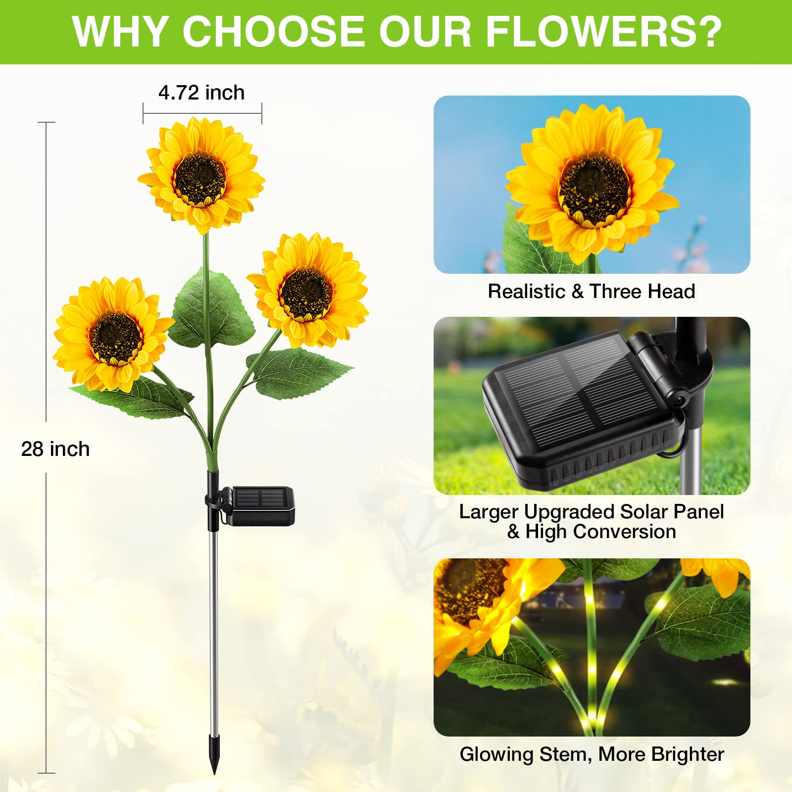 Solar Garden Lights Outdoor Waterproof, AHAORIGIN 3 Pack Sunflower Solar