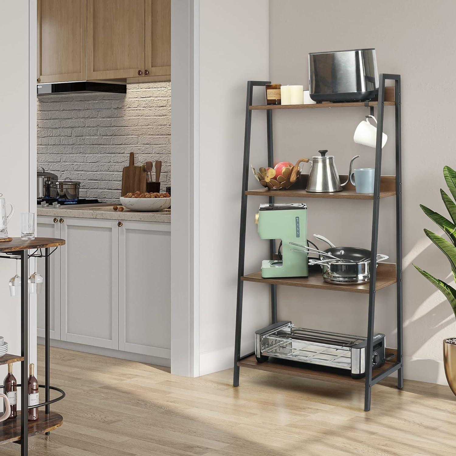 Bookshelf 4-Tier, 23.5inch Ladder Shelf, Industrial Bookcases, Etagere Utility Organizer