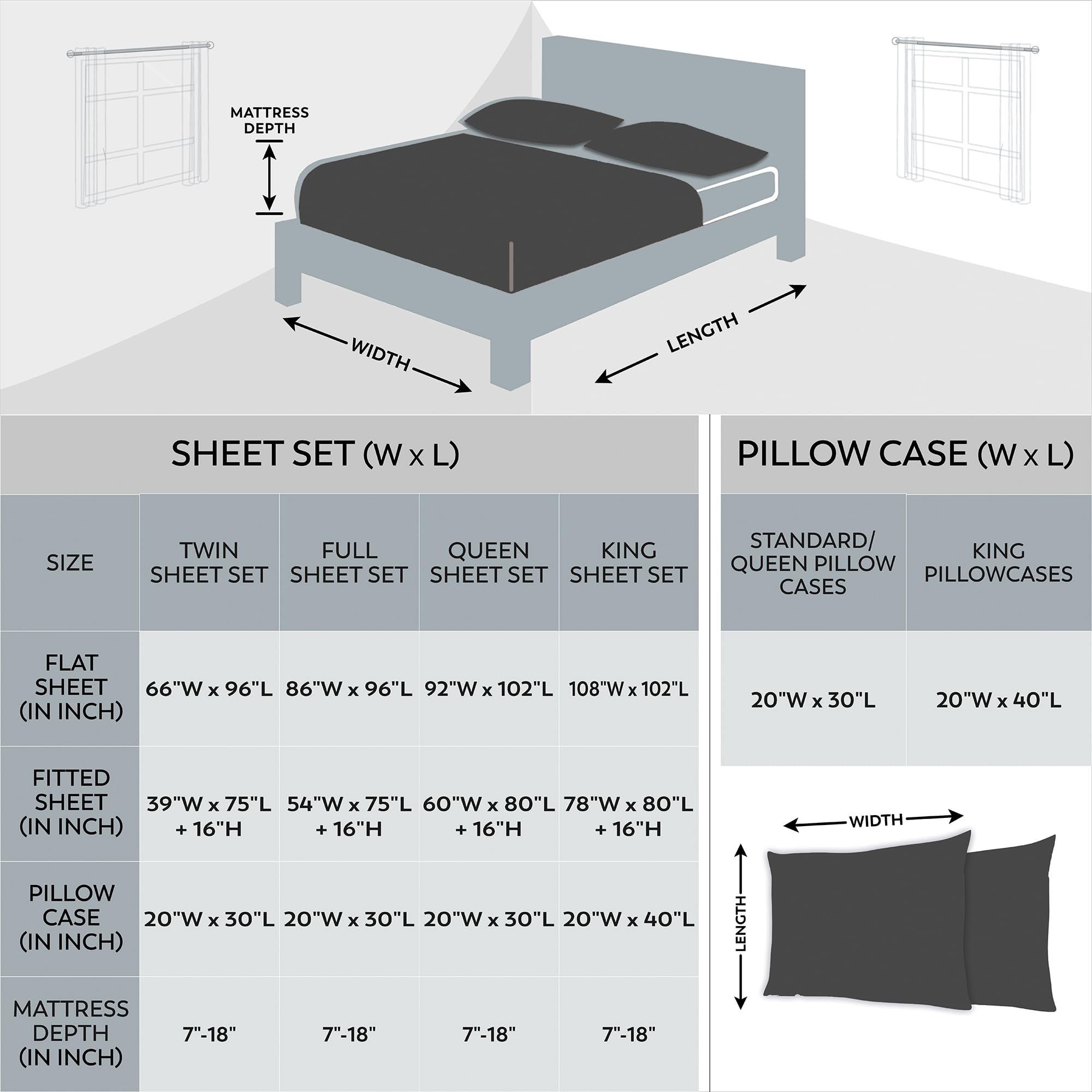 Hotel Luxury Bed Sheets, 400TC Twin Dark Gray Sheet Set, 100% Cotton Bed Sheets,