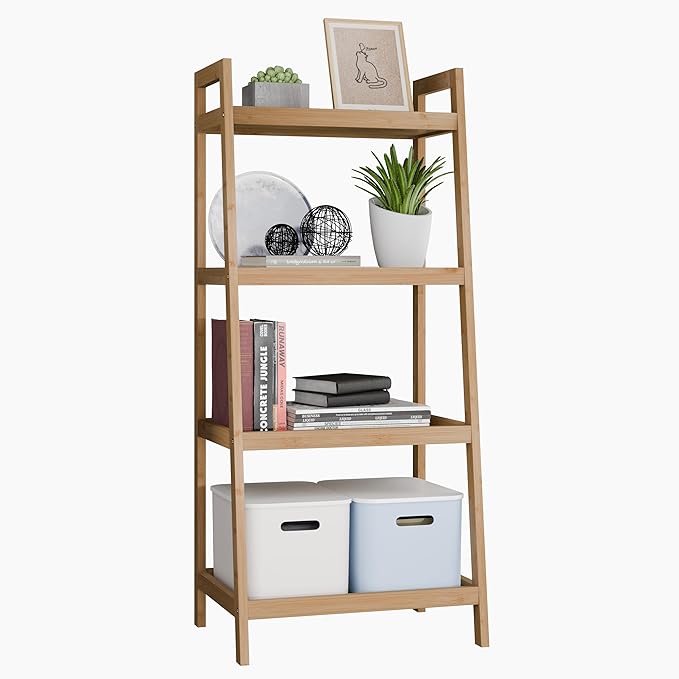 Bamboo Bookshelf, Bathroom Storage Rack Organizer, Plant Flower Display Stand Floor