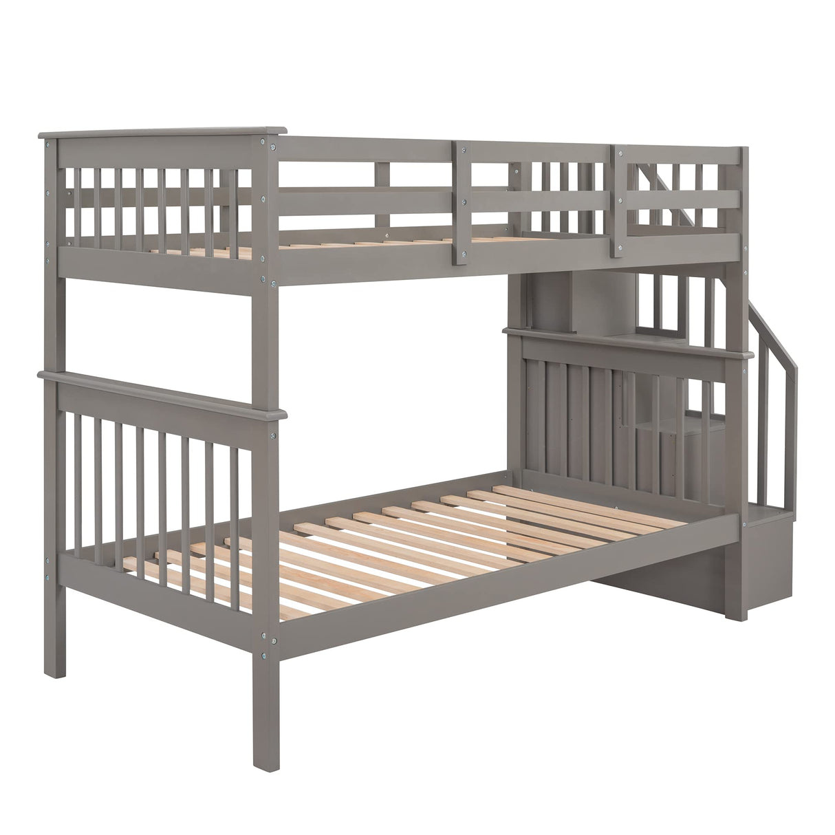 Twin Bunk Beds, Twin Over Twin Bunk Bed with Stairs and Storage, Low Bunk Beds Twin