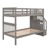 Twin Bunk Beds, Twin Over Twin Bunk Bed with Stairs and Storage, Low Bunk Beds Twin