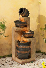 Stoneware Bowl and Jar Rustic Outdoor Floor Water Fountain 46" High