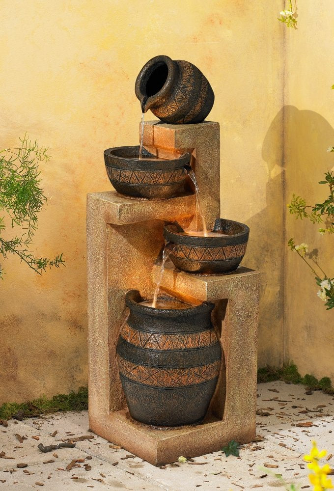 Stoneware Bowl and Jar Rustic Outdoor Floor Water Fountain 46" High