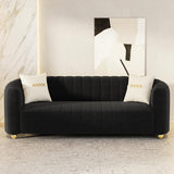 Modern Black Velvet Couch for Living Room, 83.46" Curved Black Sofa with Gold Metal