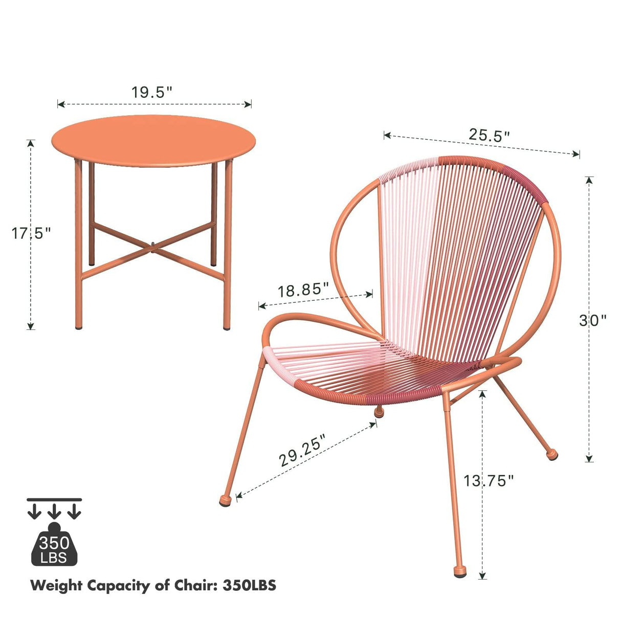 3-Piece Outdoor Acapulco Chair Set Patio Conversation Low Seat Bistrot