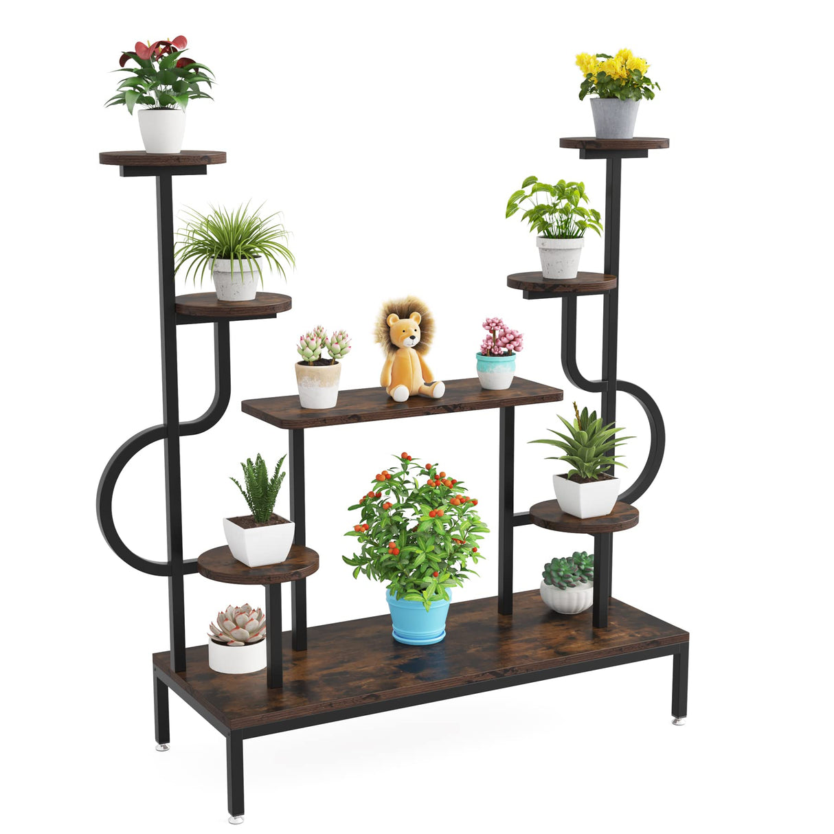 8-Tier Metal Plant Stand, Large Tall Plant Shelf for Multiple Plants, Round & Square Boards