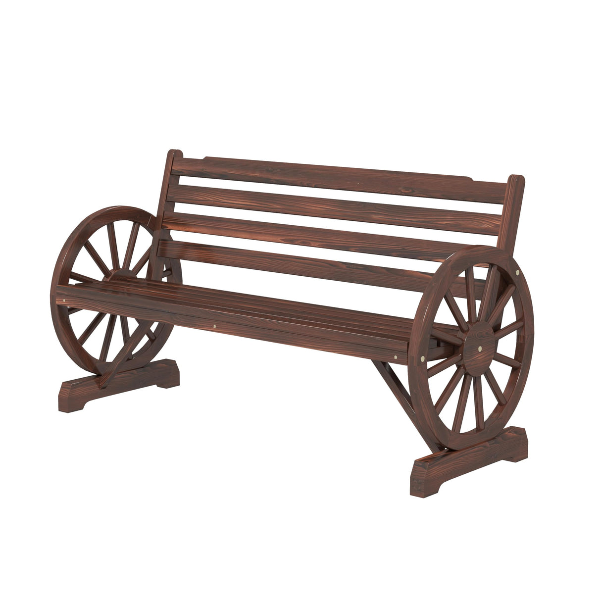 Wooden Rustic Wagon Wheel Bench, Outdoor Bench Seat, Patio 2-Person Bench