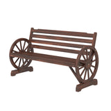 Wooden Rustic Wagon Wheel Bench, Outdoor Bench Seat, Patio 2-Person Bench