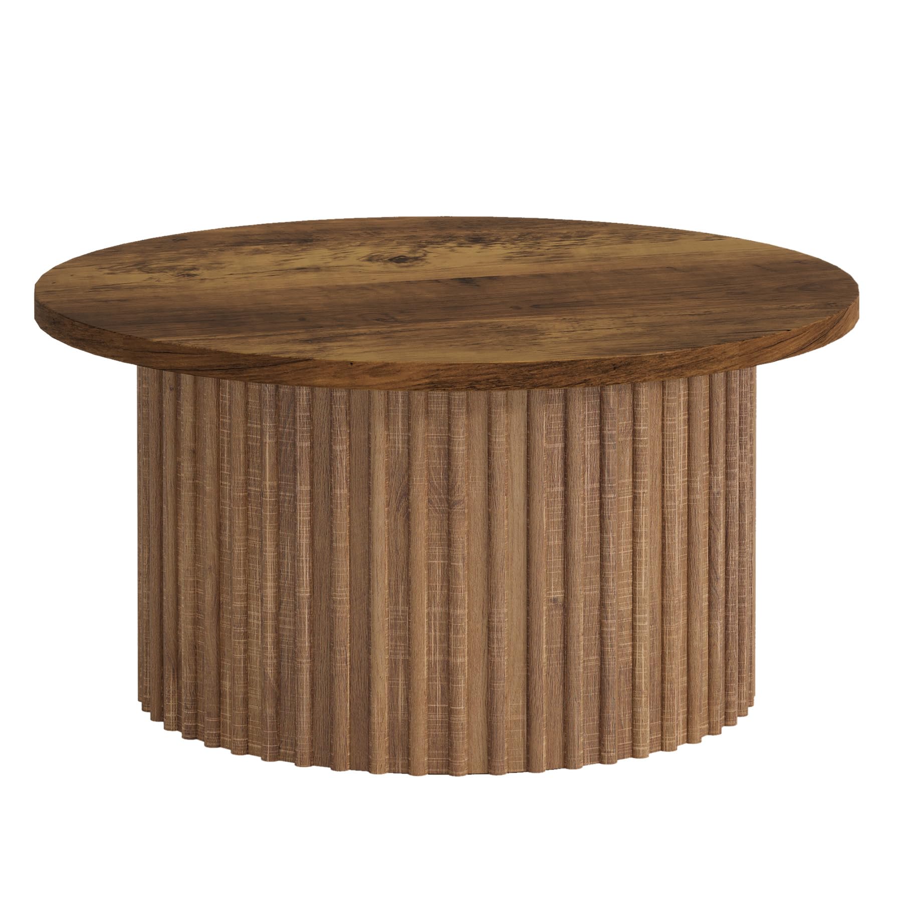 31.5" Round Coffee Table, Farmhouse Circle Coffee Table with Metal Base
