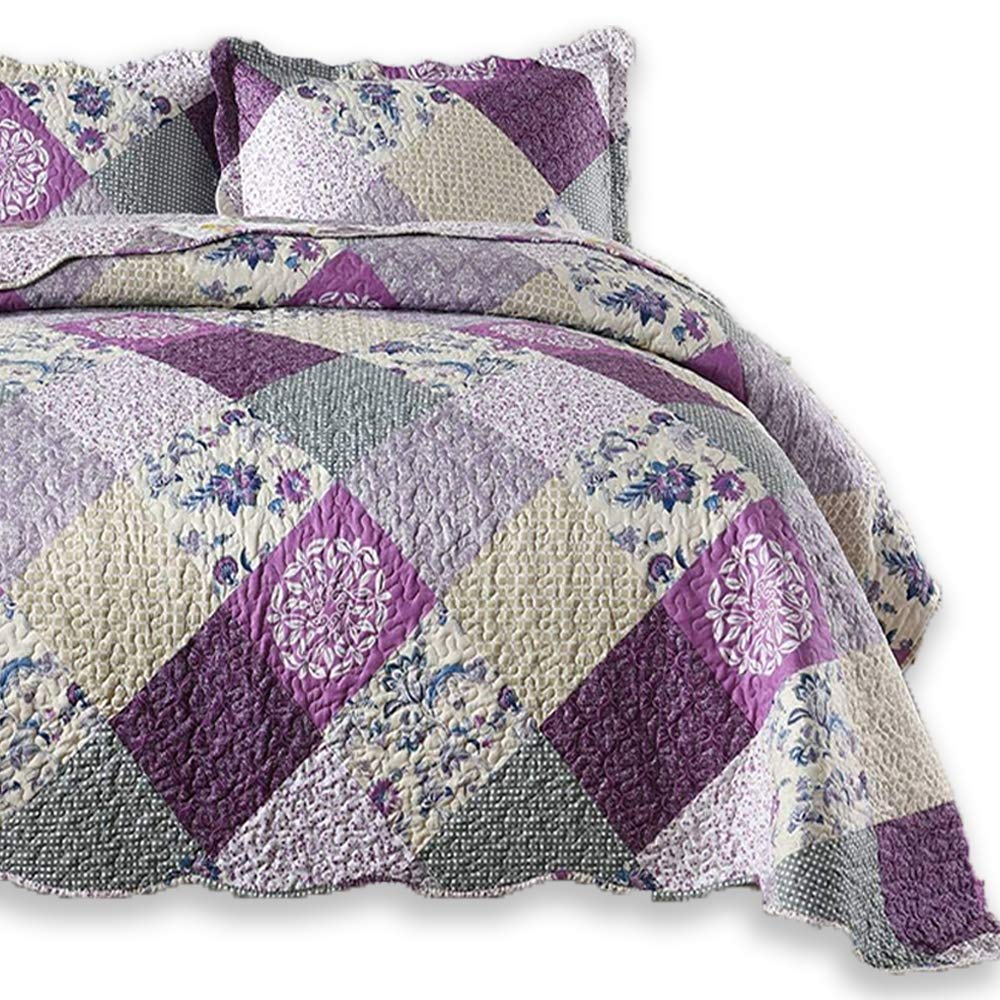 King Size Quilt Set - 3 Pieces Purple Patchwork King Quilt