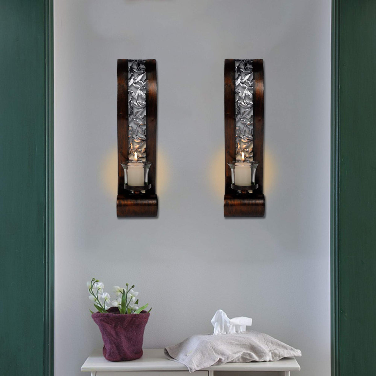Wall Sconce 14.4 x 3.5 Inch, with Tea Light Candle Holder Antique Bronze Style Metal Wall