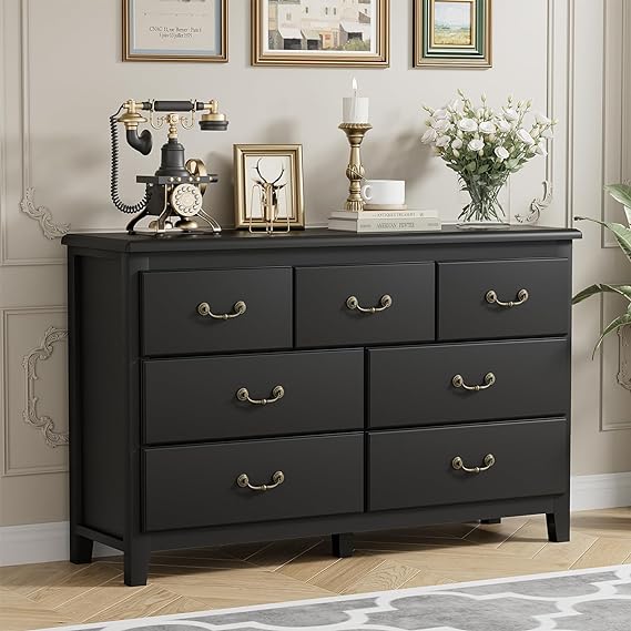 White Dresser for Bedroom, Modern Farmhouse Style 7 Drawer Double Dresser