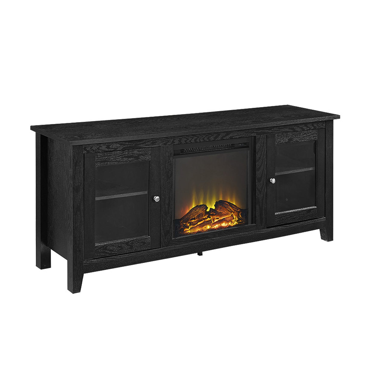 Rustic Wood and Glass Fireplace TV Stand for TV's up to 64" Flat Screen Living Room