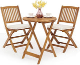 3 PCS Patio Folding Bistro Set, Outdoor Acacia Wood Chair