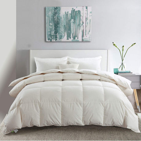 Lightweight Down Feather Fibers Comforter King, Thin All-Seasons Down Feather Fibers Duvet, Organic Cotton High Fill Power Cooling Comforter Insert (106x90, Ivory White)