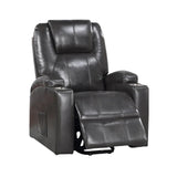 37 Inch Recliner Chair, Power Lift, Cupholders, Gray Faux Leather