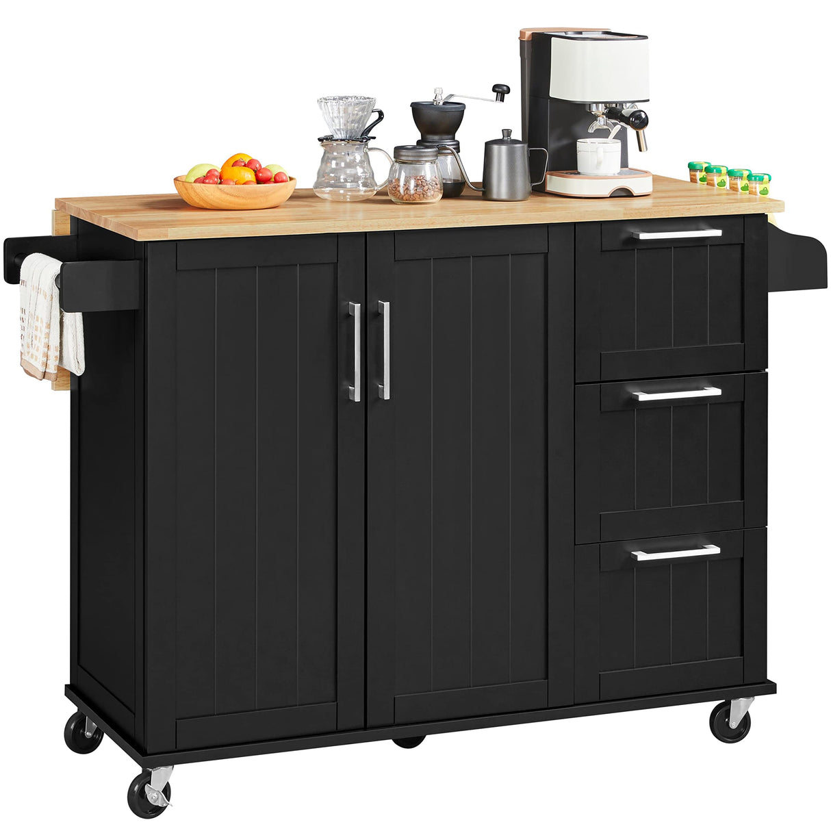 Kitchen Island Cart with Drop-Leaf Countertop