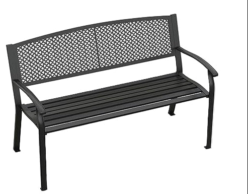Outdoor Bench, 50 inches Metal Garden Bench, Cast Iron Steel Frame Patio Chairs