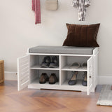 Shoe Storage Benches White Shoe Rack Bench with 2 Doors & Padded Seat Cushion in Grey Shoe