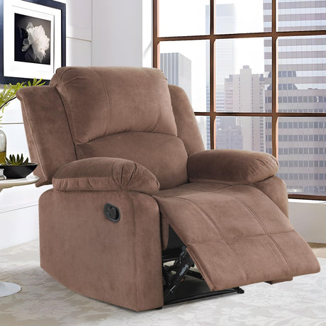 Phoenix Home Manual Recliner Chair, Soft Fabric Overstuffed Recliner Single Sofa Recliner for Living Room, Heavy Duty and Safety Reclining Mechanism, Brown