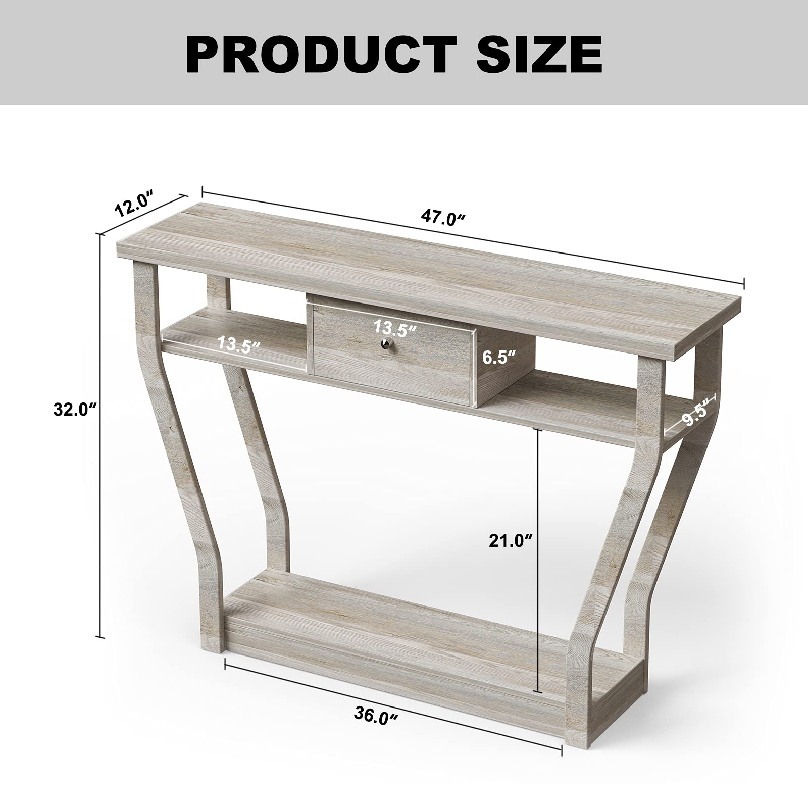 47" Wooden Entryway Table with Drawer and Shelf,