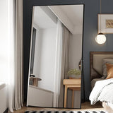 65" x 24" Full Length Mirror with Stand, Black Wall Mounting Full Body Mirror