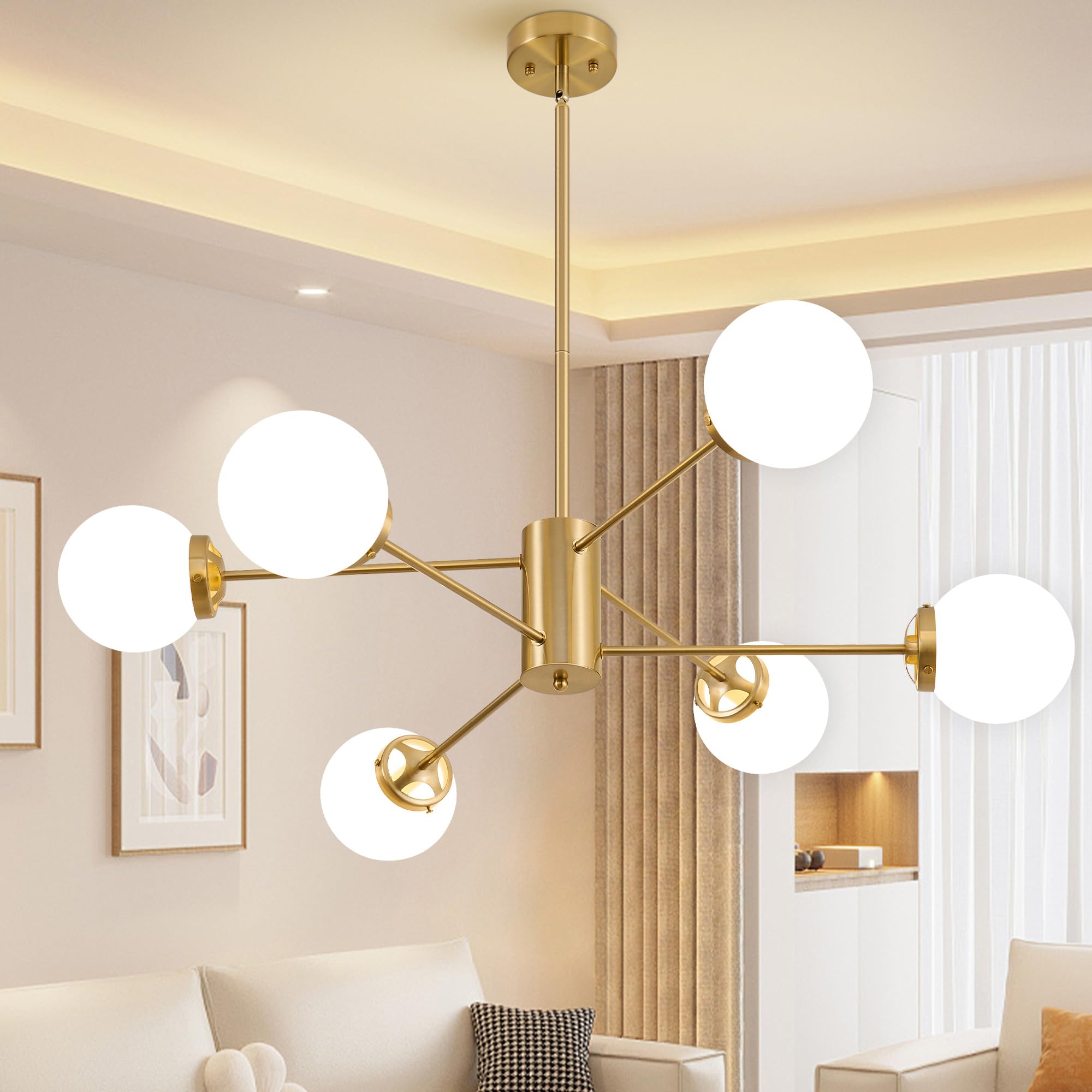 Gold Sputnik Chandelier 6-Light Globe Sputnik Ceiling Light Fixture Mid Century