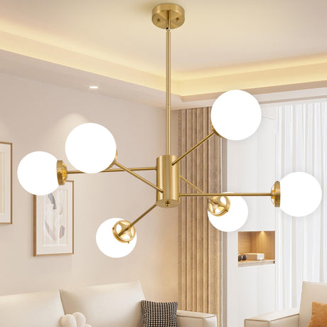 Gold Sputnik Chandelier 6-Light Globe Sputnik Ceiling Light Fixture Mid Century