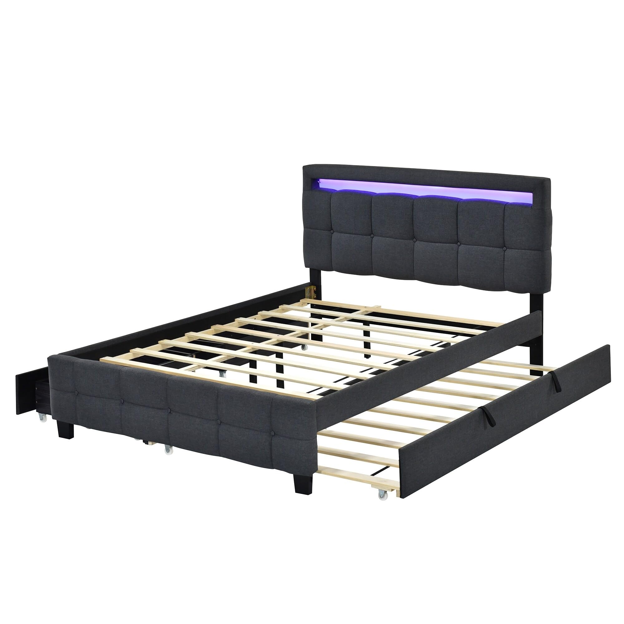 Upholstered Platform Bed with LED Frame Grey - Queen